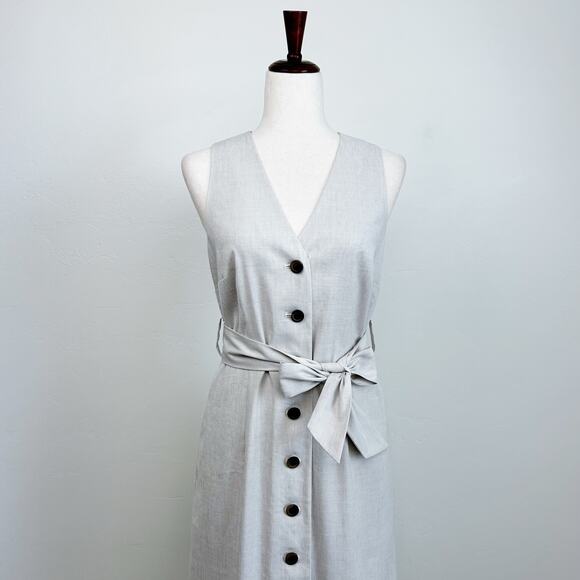 Ann Taylor Linen Blend Sleeveless Belted Midi V-Neck Shirtdress - Picture 1 of 8